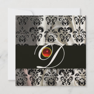 CONVITES TECIDO DE DAMASCO DE SEDA PRETA E BRANCA MONOGRAMA