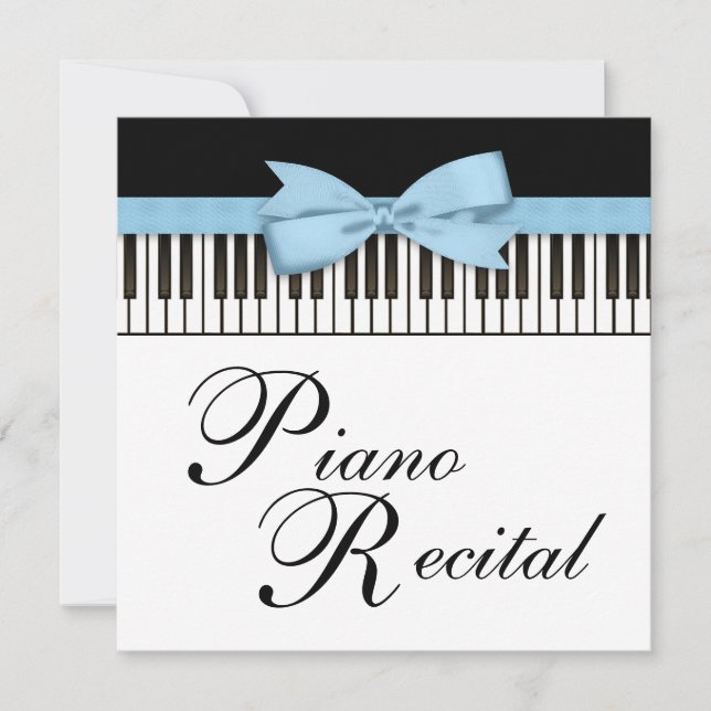Convites Teclas de Piano Preto Branco Azul Recital (Frente)