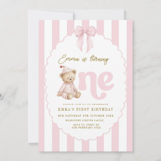 Convites Teddy Bear 1st Birthday Invitation Girl