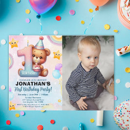 Convites Teddy Bear 1st Birthday Photo Personalized Baby