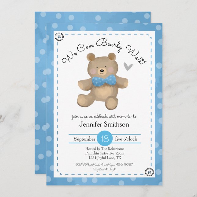 Convites Teddy Bear Baby Shower (Frente/Verso)