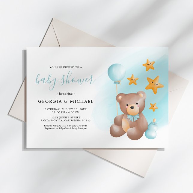 Convites Teddy Bear Baby Shower (Criador carregado)