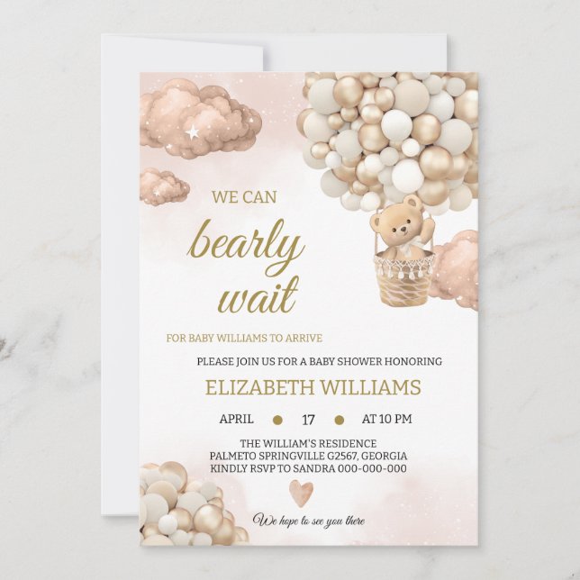 Convites Teddy bear baby shower (Frente)