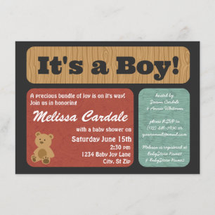 Convites Teddy Bear Baby Shower Boy