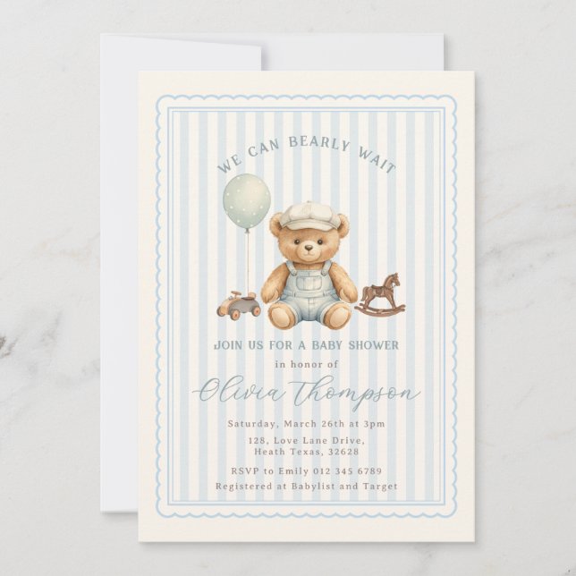 Convites Teddy Bear Baby Shower Invitation (Frente)