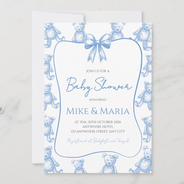 Convites Teddy bear baby shower invitation (Frente)