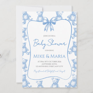 Convites Teddy bear baby shower invitation