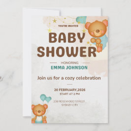 Convites Teddy Bear Baby Shower Invitation