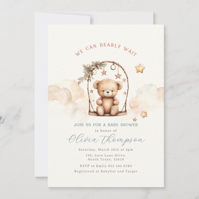 Convites Teddy Bear Baby Shower Invitation (Frente)