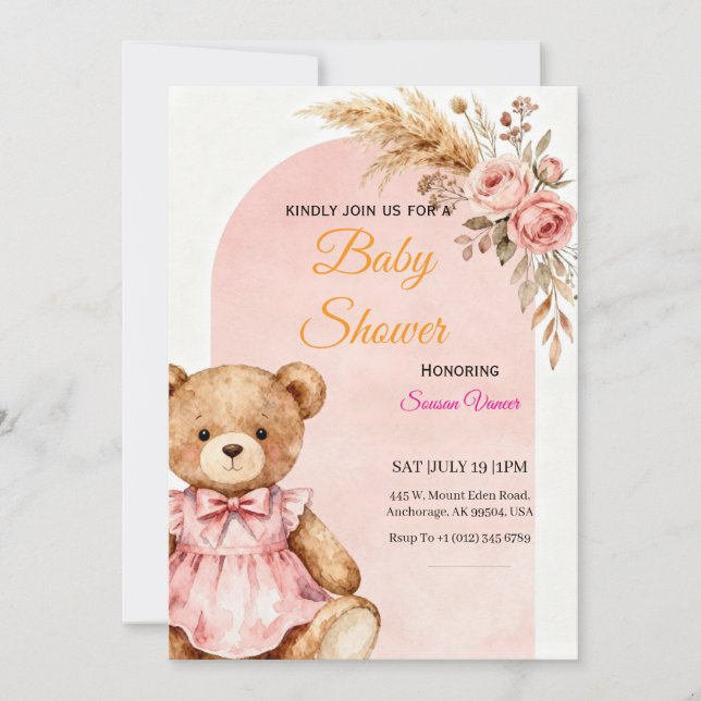 Convites Teddy Bear Baby Shower Invitation  (Frente)