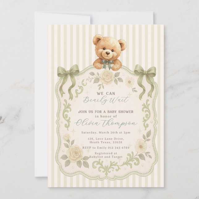 Convites Teddy Bear Baby Shower Invitation (Frente)