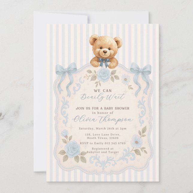 Convites Teddy Bear Baby Shower Invitation (Frente)
