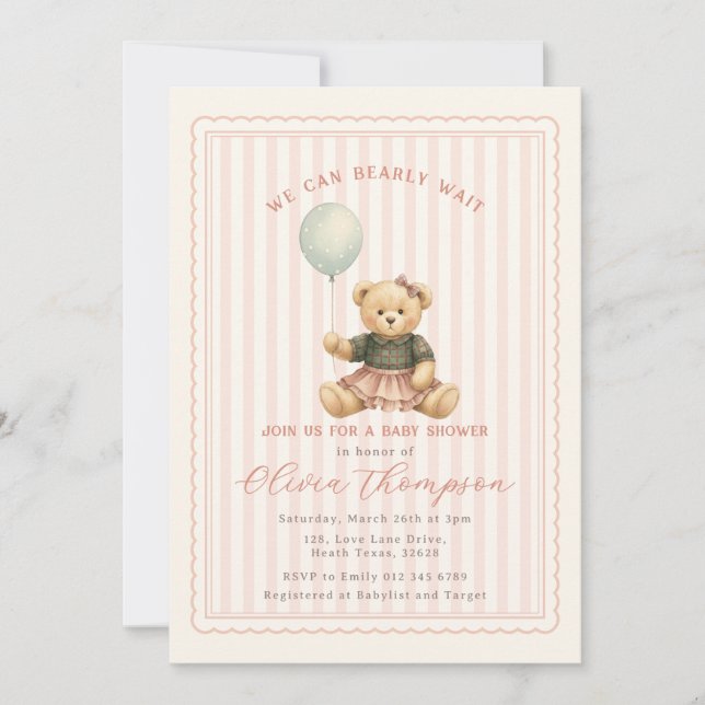 Convites Teddy Bear Baby Shower Invitation (Frente)