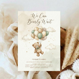 Convites Teddy Bear Baby Shower with Brown Sage Balloons