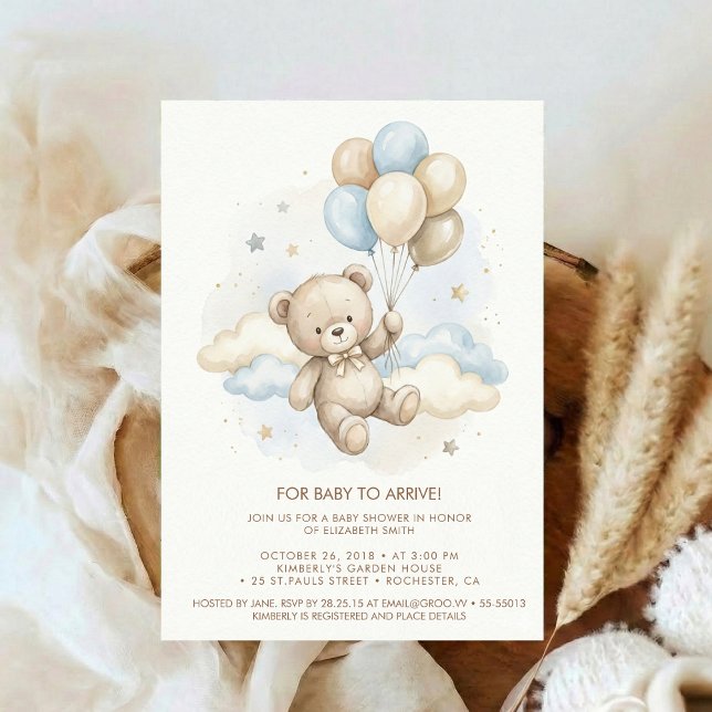 Convites Teddy Bear Baby Shower with Brown Sage Balloons (Criador carregado)