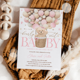 Convites Teddy Bear Balloon Girl Barly Chá de fraldas de Es