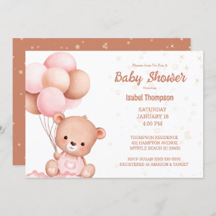 Convites   Teddy Bear Balloon Girls  Baby Shower