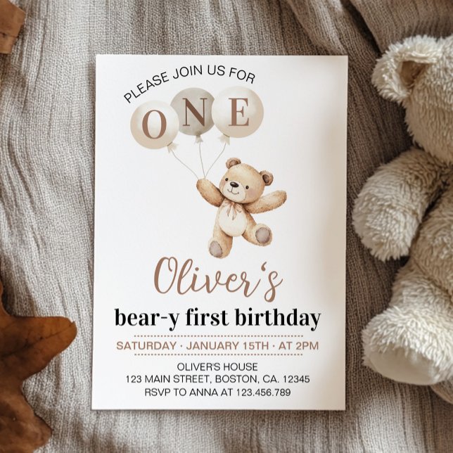 Convites Teddy Bear Balões Beary Primeiro Aniversário (Criador carregado)