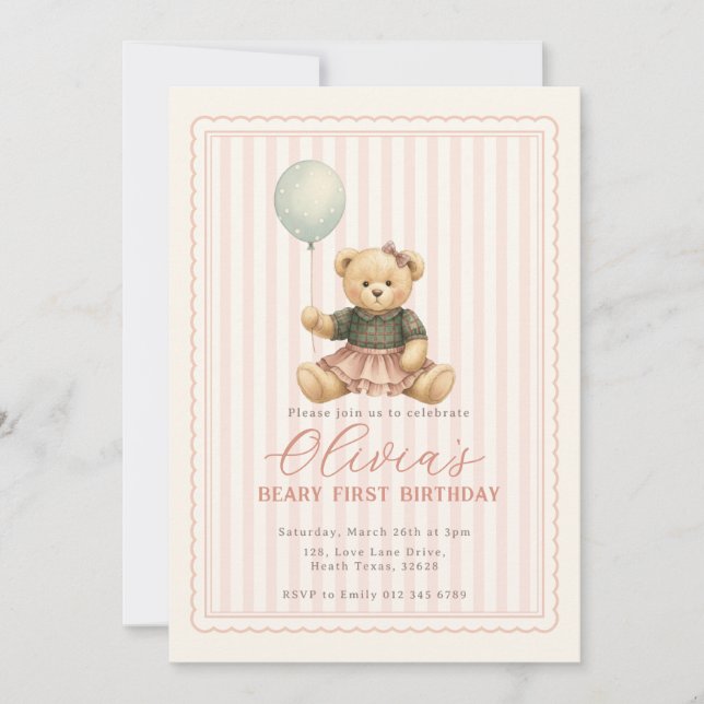 Convites Teddy Bear Birthday Invitation (Frente)