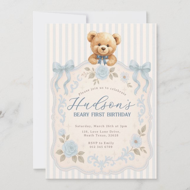 Convites Teddy Bear Birthday Invitation (Frente)