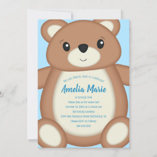 Convites Teddy Bear Birthday Party Blue
