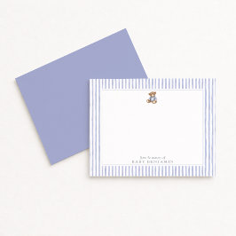 Convites Teddy Bear Blue Stripe Preppy Nursery Note Card
