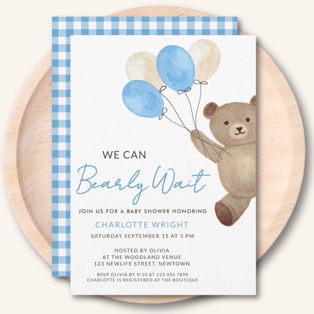 Convites Teddy Bear Boy Baby Shower (Criador carregado)