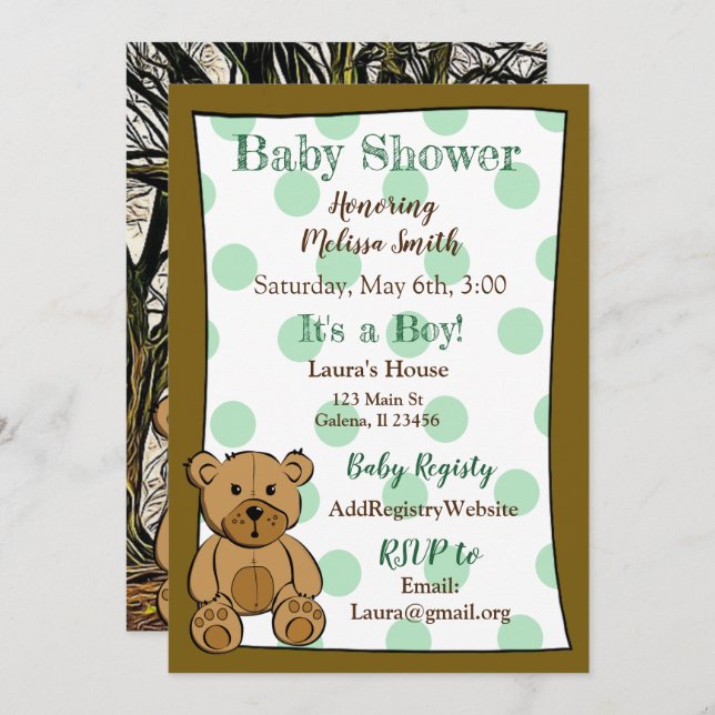 Convites Teddy Bear Boy Baby Shower Invasores (Frente/Verso)