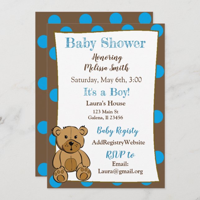 Convites Teddy Bear Boy Baby Shower Invasores (Frente/Verso)