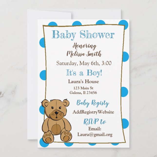 Convites Teddy Bear Boy Baby Shower Invasores (Frente)