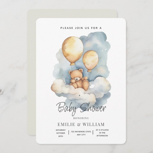 Convites Teddy Bear Chá de fraldas, Podemos Esperar. (Frente/Verso)