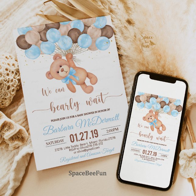 Convites Teddy Bear Chá de fraldas Podemos esperar (Teddy Bear Baby Shower Invitation, We Can Bearly Wait Invitation, Bear Baby Shower Invite, Baby Show)