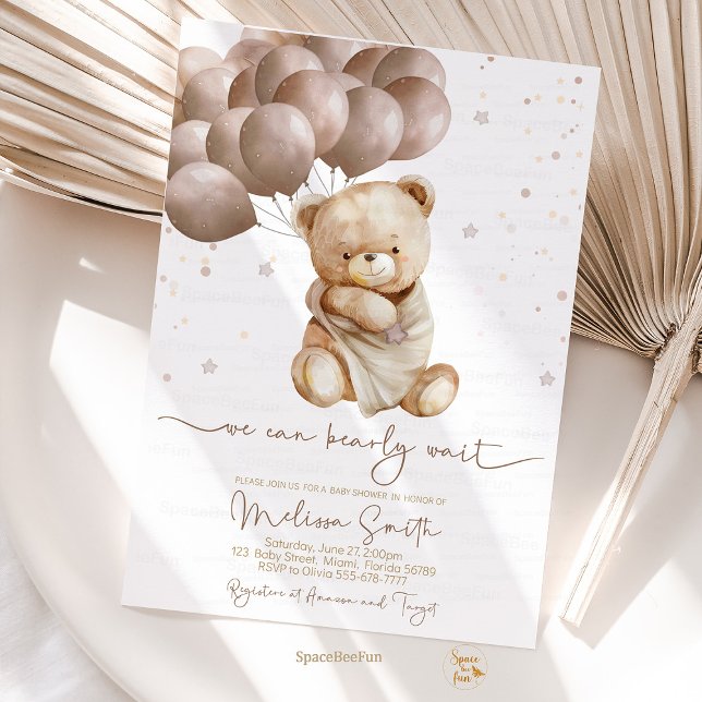Convites Teddy Bear Chá de fraldas Podemos esperar (teddy bear baby shower,baby shower theme,gender neutral baby shower,baby shower decorations,teddy be)