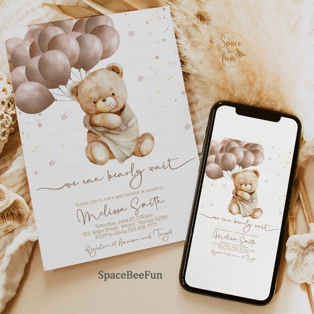 Convites Teddy Bear Chá de fraldas Podemos esperar (teddy bear baby shower,baby shower theme,gender neutral baby shower,baby shower decorations,teddy be)