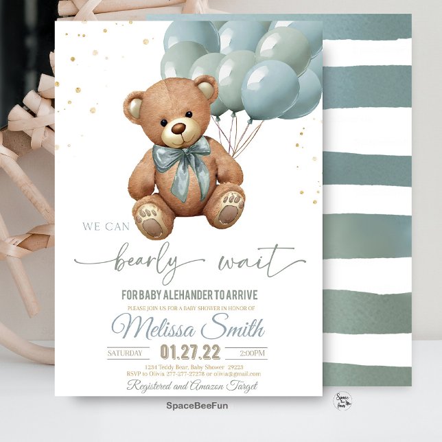 Convites Teddy Bear Chá de fraldas Podemos esperar (teddy bear baby shower invitation, we can bearly wait invitation, bear baby shower invite, baby show)