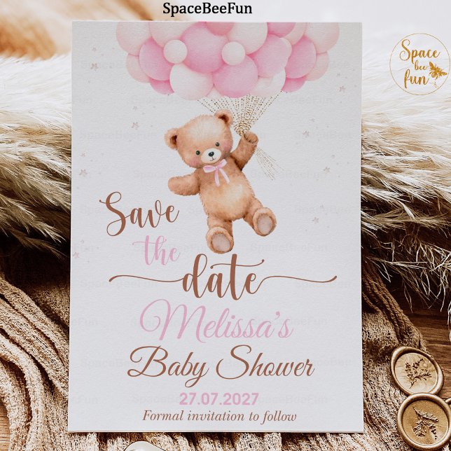 Convites Teddy Bear Chá de fraldas Salve A Data Que Podemos (teddy bear baby shower,save the date,baby shower girl,bear invitation,boho bohemian bear,we can b)
