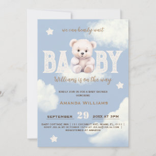 Convites Teddy Bear Cloud 9 Urso Azul Menino Chuveiro