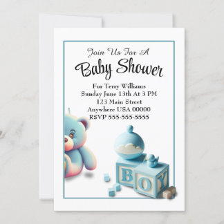 Convites Teddy Bear e Baby Blocks Chá de fraldas