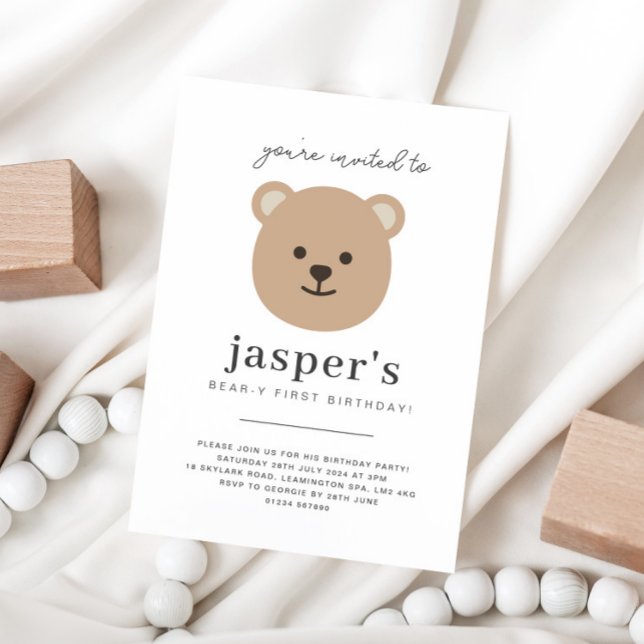 Convites Teddy Bear Face Primeiro Aniversário (Criador carregado)