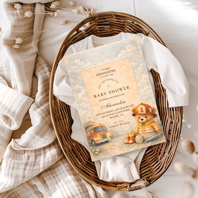 Convites Teddy Bear Firefighter Baby Shower (Criador carregado)
