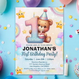 Convites Teddy Bear First Birthday | Cute Boy 1st Birthday
