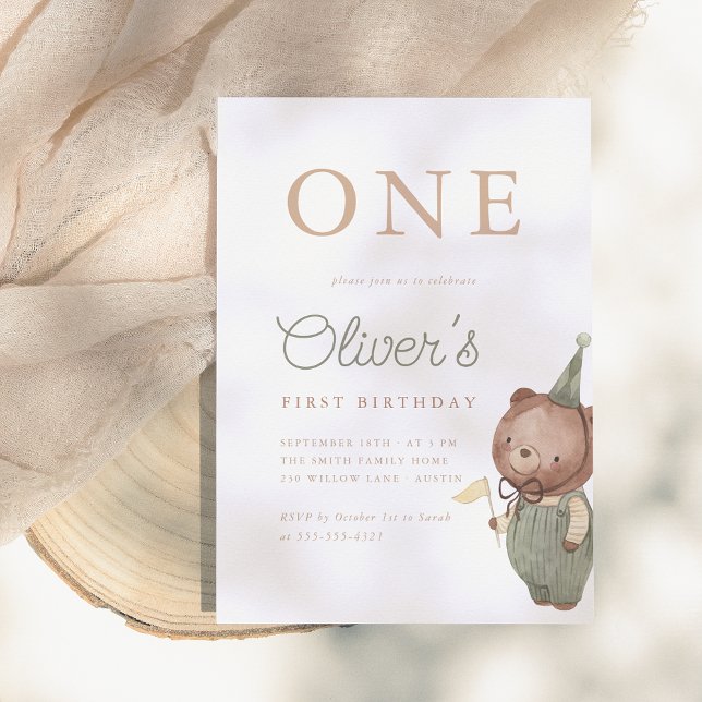 Convites Teddy Bear First Festa de aniversário (Criador carregado)