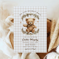 Teddy Bear Gingham Barly Wait Leafy Chá de fraldas