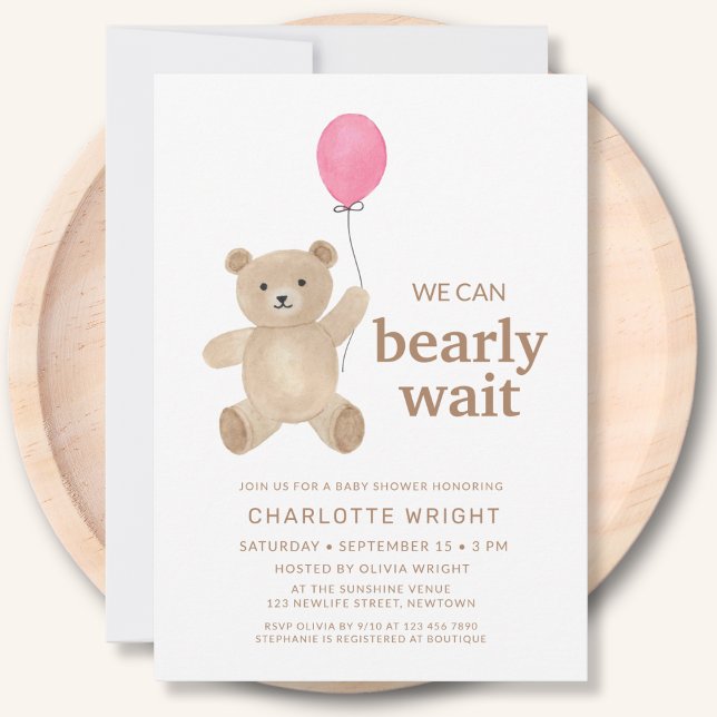 Convites Teddy Bear Girl Baby Shower (Criador carregado)