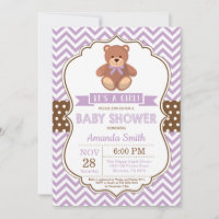 Teddy Bear Girl Chá de fraldas Purple Chevron