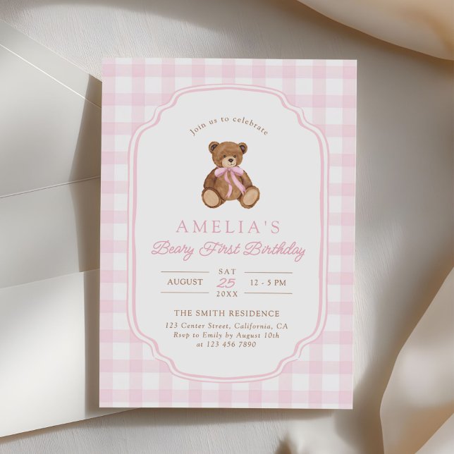 Convites Teddy Bear Girl First Birthday Party (Criador carregado)