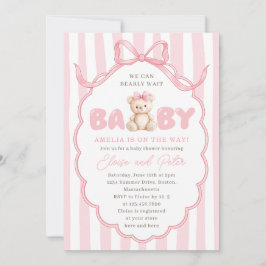 Convites Teddy Bear Girls Pink Bow Baby Shower