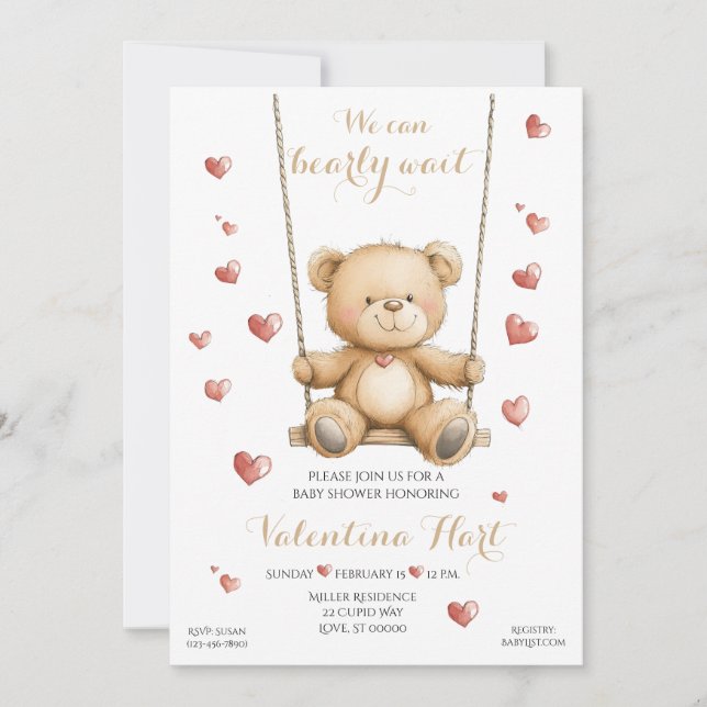 Convites Teddy Bear Hearts Baby Shower Invitation (Frente)