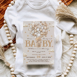 Convites Teddy Bear Hot Air Balloon Chá de fraldas Dourado