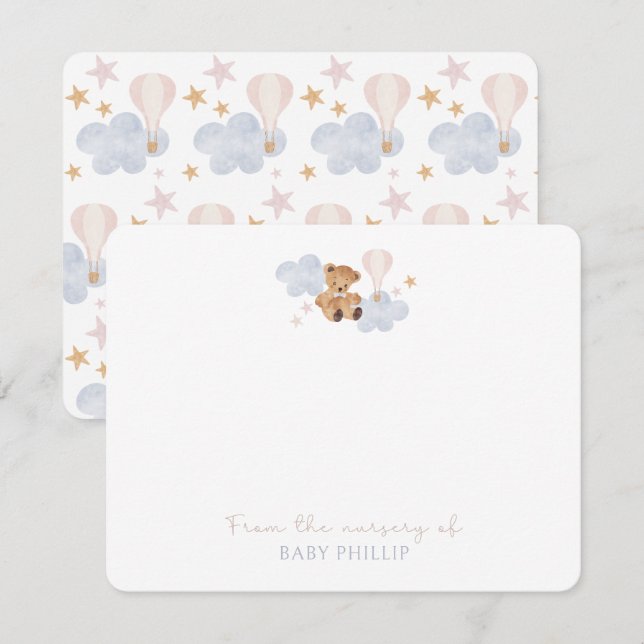 Convites Teddy Bear & Hot Air Balloon, do berçário de (Frente/Verso)